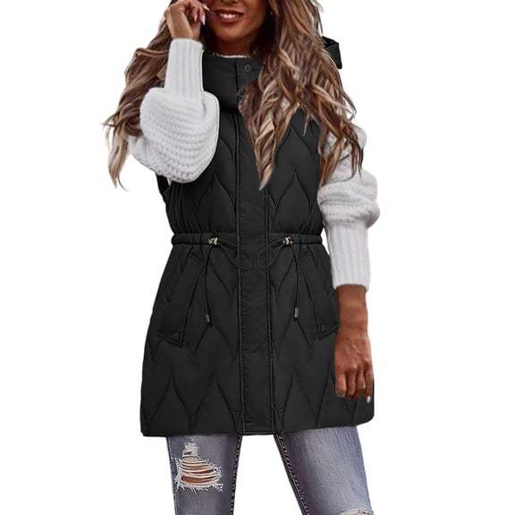 Winter Jackets for Women Longline Quilted Vest With Drawstring Waist Hooded Sleeveless Jacket For Winter Warmth And Style Winter Coats for Women