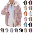 thumbnail image 1 of Winter Jackets for Women Plus Size Solid Color Warm Soft Ful Zip Fleece Pocket Hooded Coat, 1 of 9