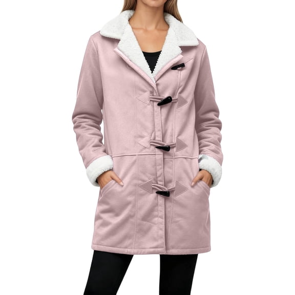 Winter Jackets for Women Sherpa Lined Jacket Duffle Toggle Coat Color:RD1 Size:XL