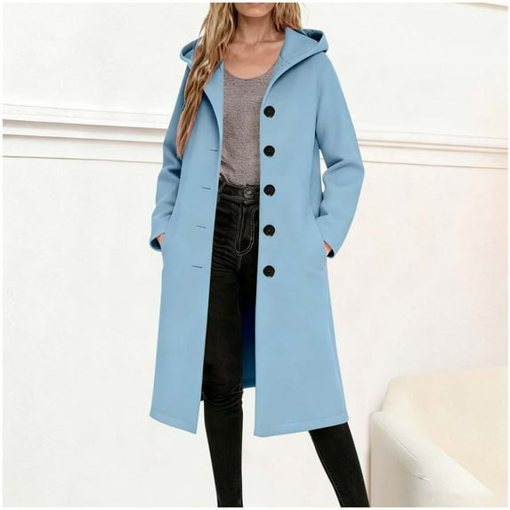 Winter Jackets for Women Solid Color Casual Hooded Jacket with Pockets Button Down Plus Size Coats for Women S-2XL