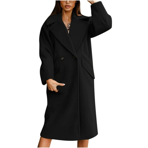 Winter Jackets for Women, Solid Lapel Button Up Pocketed Breasted Trench Coat Long Outwear