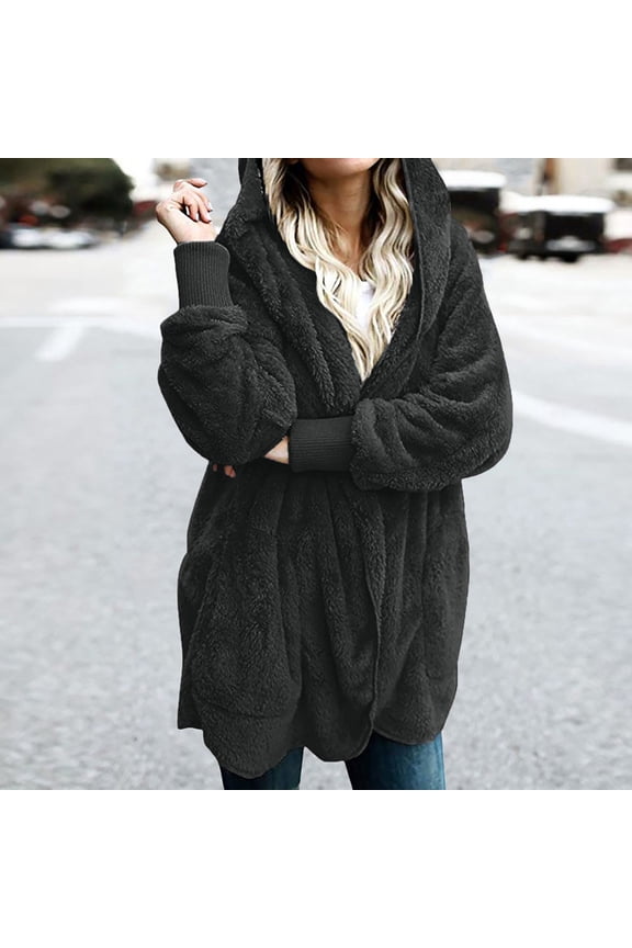 Winter Jackets for Women Thermal Sherpa Lined Open Front Cardigan Warm Fuzzy Fleece Hooded Coats Cozy Long Sleeve jackets