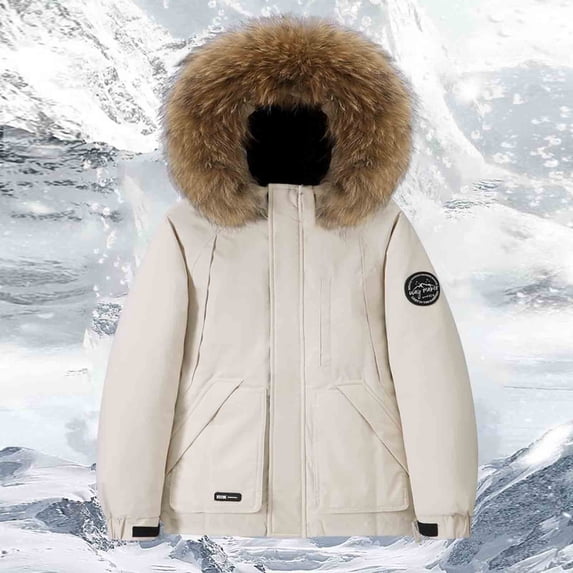 Winter Jackets for Women Windproof Puffer Parka Jackets for Men Thicken Warm Padded Jackets with Faux Fur Hood Casual Outdoor Ski,Khaki,S