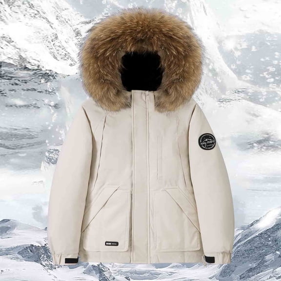 Winter Jackets for Women Windproof Puffer Parka Jackets for Men Thicken Warm Padded Jackets with Faux Fur Hood Casual Outdoor Ski,Khaki,XXL