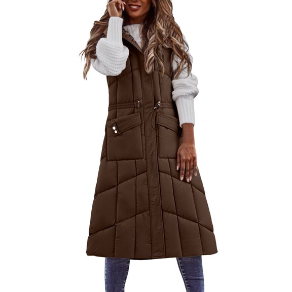 Winter Jackets for Women Women Long Sleeveless Reversible Down Coat Winter Warm Plus Size Quilted Vest Outerwear Jacket Winter Coats for Women