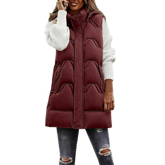 Winter Jackets for Women Women Winter Thickened Long Hooded Padded Vest Coat Warm Sleeveless Outerwear For Cold Weather Winter Coats for Women