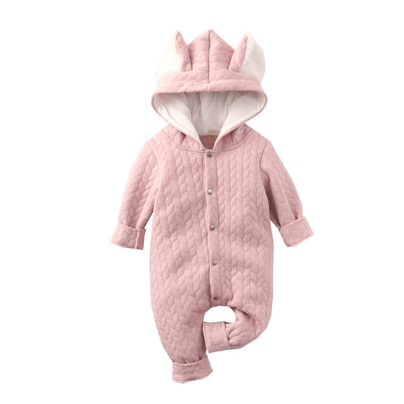 Winter Jumpsuits for Baby Toddler Baby Boys Girls Solid Color Cute Ears Winter Thick Keep Warm Jumpsuit Romper New Casual Winter Jumpsuits Pinks 12-18 Months