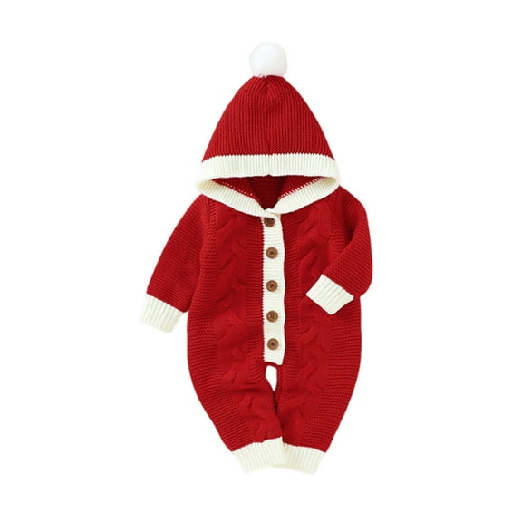 Winter Jumpsuits for Baby Girls Newborn Knitted Sets With Hood Infants Winter Solid Color Romper Sweater Suits (Red 1 Years)