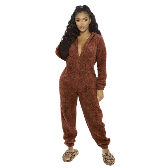 Winter Jumpsuits for Women Fleece Bear Ears Hooded Pajamas Sleepwear Zipper Up Playsuit Loungewear Fuzzy Rompers
