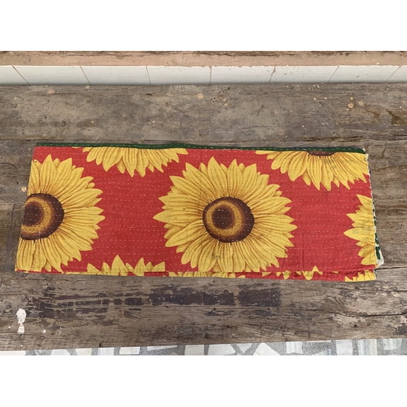 Winter Kantha Work Gudari Quilt Throw Printed Floral Art Bedspread Floral Patchwork Stitched Mat