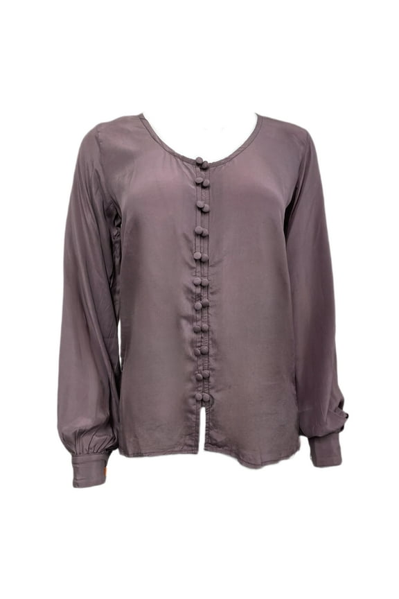Solid Silk Button-Up Blouse X-Small Plum