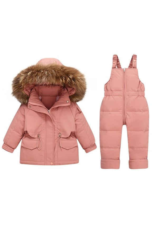 Winter Kids Boys Girls Ski Suit Pants Jackets Sets Solid Color Down Jackets Keep Thickening Warm Outdoor Coat Jumpsuit Set