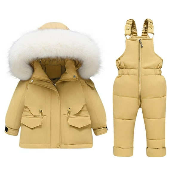 Winter Kids Boys Girls Ski Suit Pants Jackets Sets Solid Color Down Jackets Keep Thickening Warm Outdoor Coat Jumpsuit Set