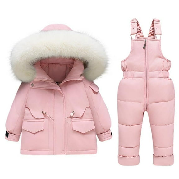 Winter Kids Boys Girls Ski Suit Pants Jackets Sets Solid Color Down Jackets Keep Thickening Warm Outdoor Coat Jumpsuit Set