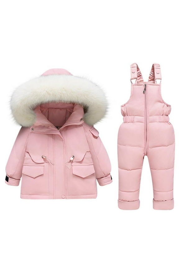 Winter Kids Boys Girls Ski Suit Pants Jackets Sets Solid Color Down Jackets Keep Thickening Warm Outdoor Coat Jumpsuit Set
