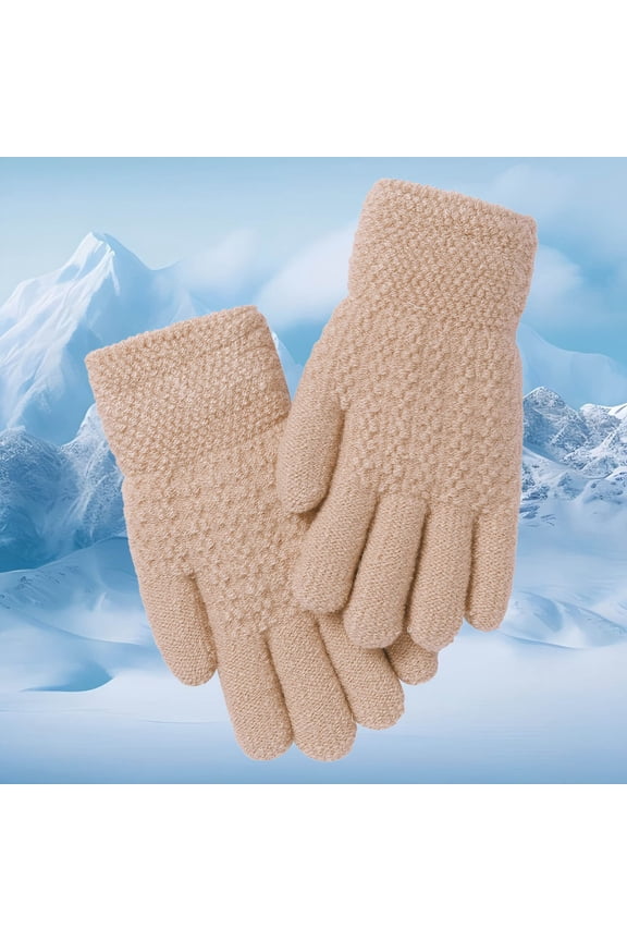 Winter Kids Double Layer Thermal Mittens for Boys and Girls Cold Weather Outdoor Play, 5-10 Years, White