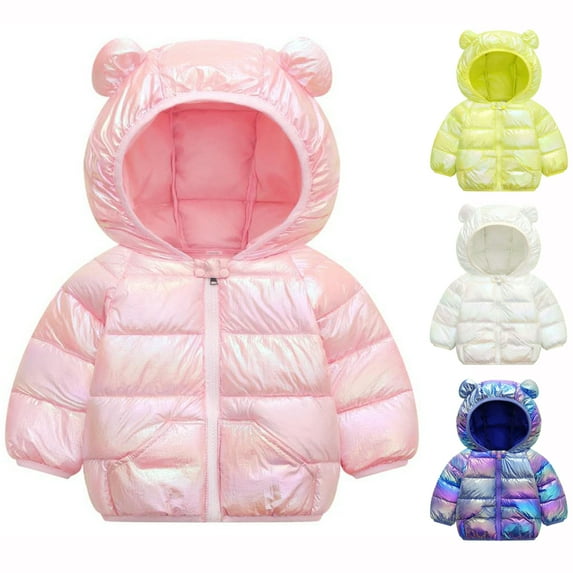 Winter Kids Girl Ear Hooded Metallic Jacket Warm Parka Overcoat Down Coat 2-7T
