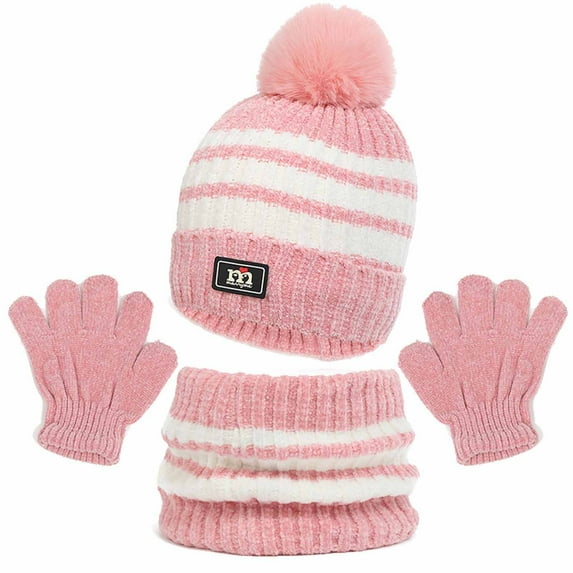 Winter Kids Hat Scarf Glove Set Knit Fleece Lined Beanie Neck Warmer Mittens for Toddler Boys Girls 1-11 Years