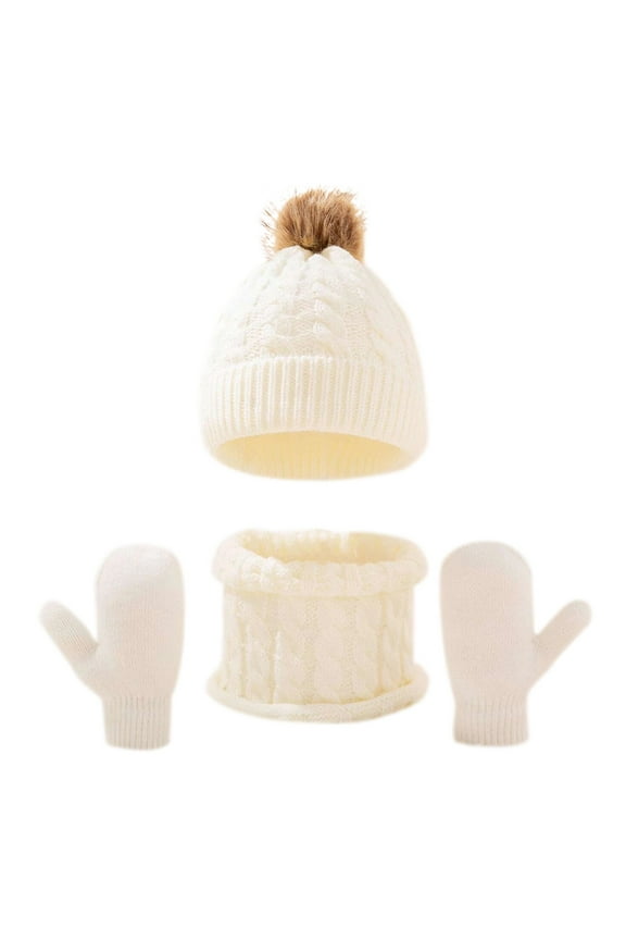 Winter Kids Hat Scarf Glove Set Knit Lined Neck Warmer Mittens For Toddler Boys Girls