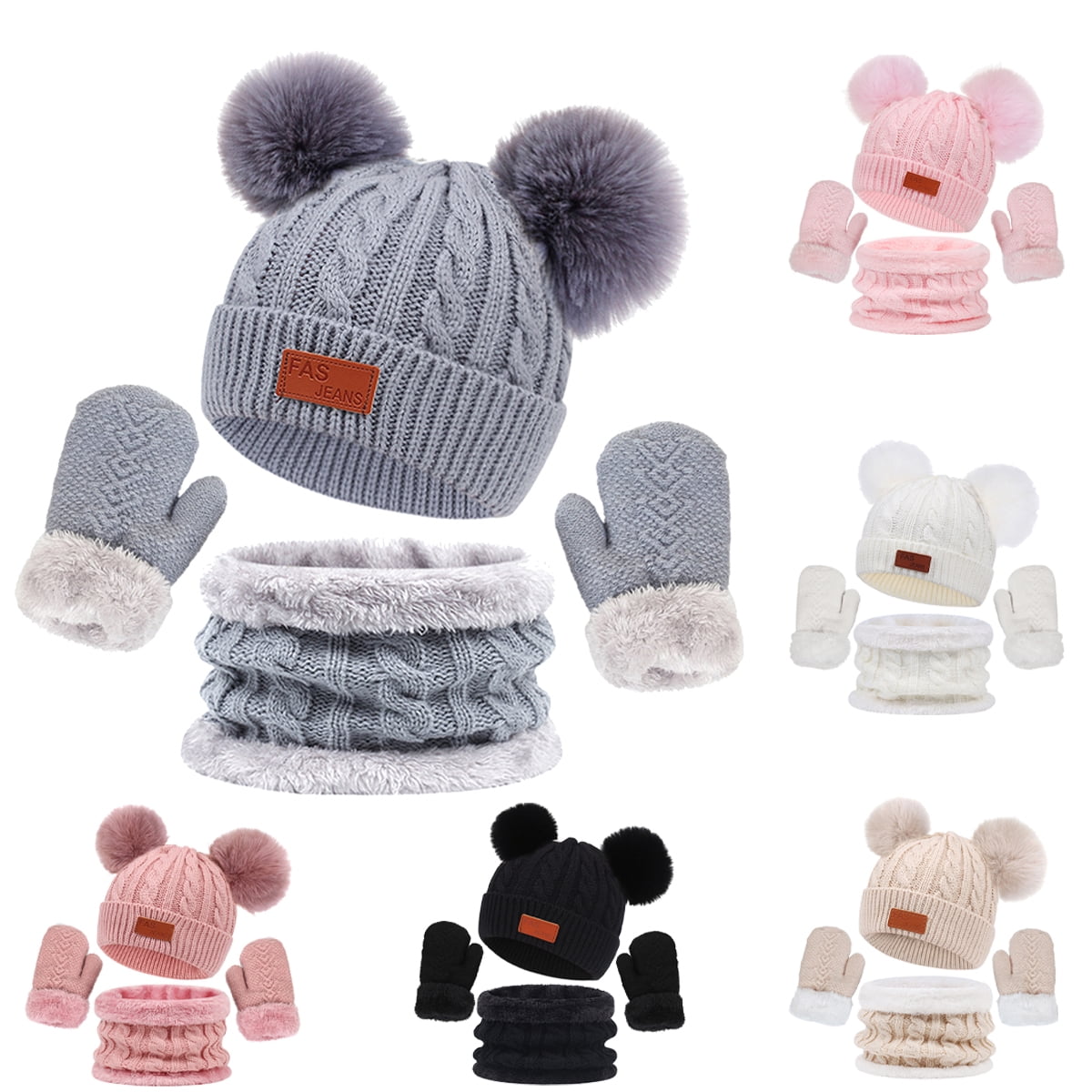 Winter Kids Hat Scarf Glove Set Knit Neck Warmer Mittens For Toddler