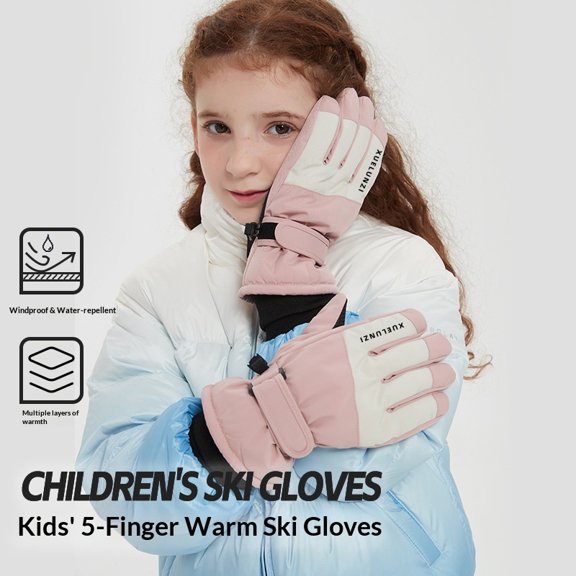 Winter Kids Ski Gloves - Thermal Waterproof Snow Gloves for Boys & Girls, Cold Weather Outdoor Sports & Bike Riding, Non-Slip Warm Touchscreen Gloves