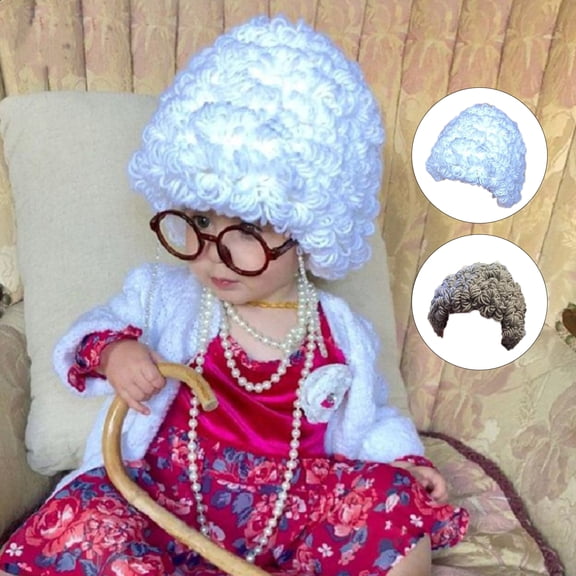 Winter Kids Wig Cap Little Granny Curly Hair Hat Newborn Photo Props Accessories