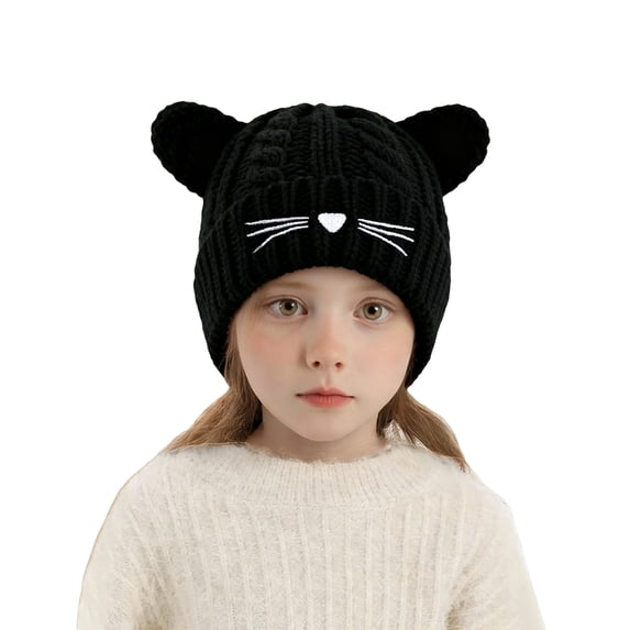 Winter Kids With Cat Ears Knitted Hat Boys Girls Outdoor Warm Lined Cap Cold Weather Clothes
