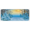 thumbnail image 1 of Winter Kitchen Mat, Forest View Graphic Display Print with Snowy Path Between Trees and Sun on Sky, Plush Decorative Kitchen Mat with Non Slip Backing, 47" X 19", Blue Yellow, by Ambesonne, 1 of 1