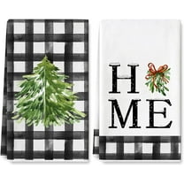 Winter Kitchen Towel 18 x 26 Inch Watercolor Christmas Tree Dishcloth Rustic Black White Plaid Hand Drying Tea Towel for Cooking Baking Cleaning Wiping, 2Pcs