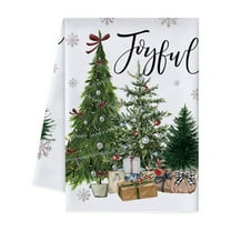 Winter Kitchen Towels Christmas Dish Towels, Elk Trees Pine Cones Holly Berry Bowknot Christmas Decoration Hand Towel (A)