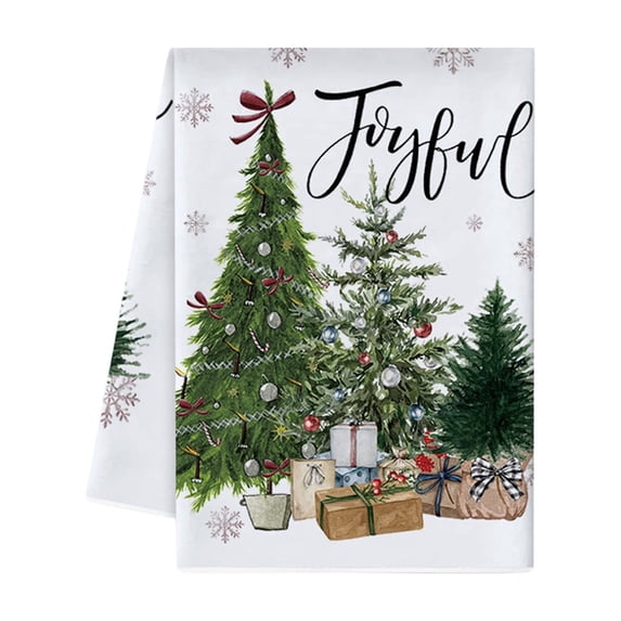 Winter Kitchen Towels Christmas Dish Towels, Elk Trees Pine Cones Holly Berry Bowknot Christmas Decoration Hand Towel (A)