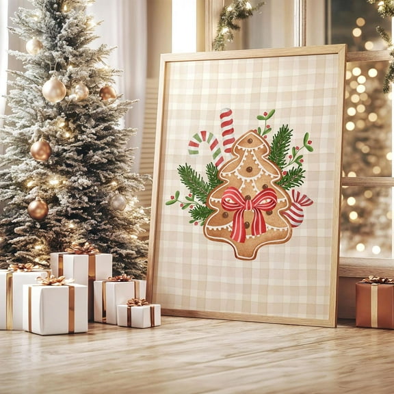 Winter Kitchen Wall Art Neutral Gingerbread Cookie Version Two, Unframed Paper Print