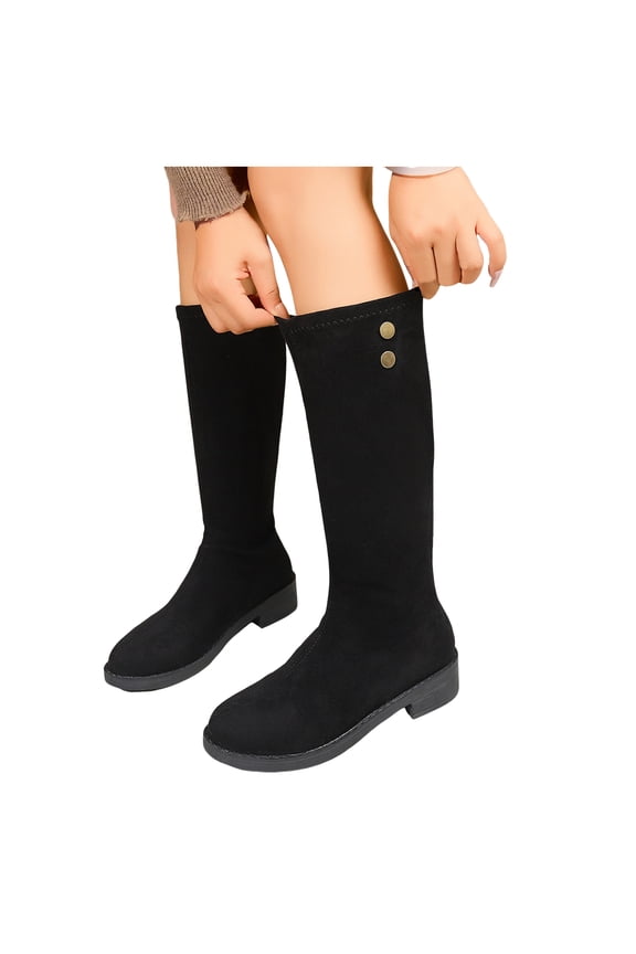 Winter Knee High Boots for Women Casual Slip On Low Heel Stretchy Knee Length Dress Booties with Back Zipper