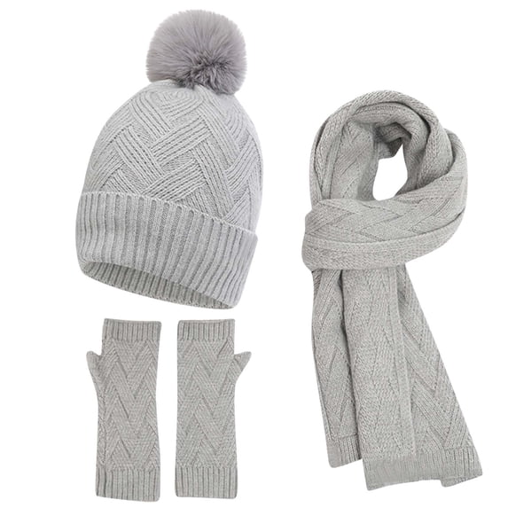 Winter Knit Beanie Hat Neck Warmer Scarf And Touch Screen Gloves Set 3 Pcs Fleece Lined Skull Cap For Men Women Gray