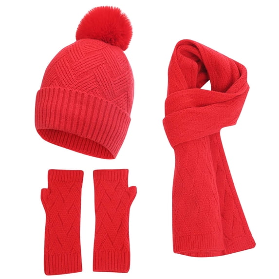 ZQUUVOU Winter Knit Beanie Hat Neck Warmer Scarf And Touch Screen Gloves Set 3 Pcs Fleece Lined Skull Cap For Men Women Red