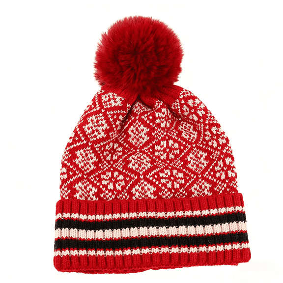 Winter Knit Beanie with Faux Fur Pom – Unisex, Soft, Everyday Use