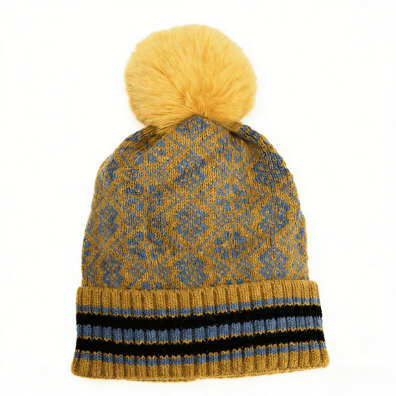 Winter Knit Beanie with Faux Fur Pom – Unisex, Soft, Everyday Use