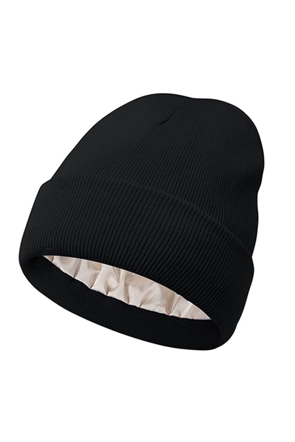 Winter Knit Beanies Womens Satin Lined Winter Beanie for Women Silk Lining Thick Chunky Hats Soft Slouchy Skull Warm Cap