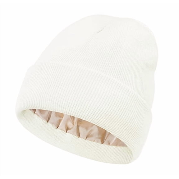 Winter Knit Beanies Womens Satin Lined Winter Beanie for Women Silk Lining Thick Chunky Hats Soft Slouchy Skull Warm Cap