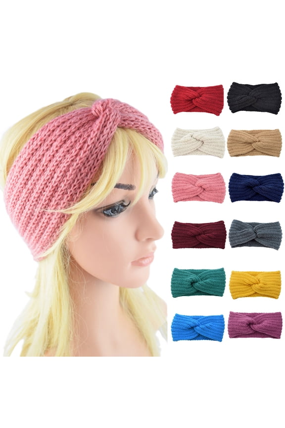 Winter Knit Chunky Headbands for Women Crochet Turban Knitted Ear Warmer Head Wrap Winter Accessories 15# Black Free