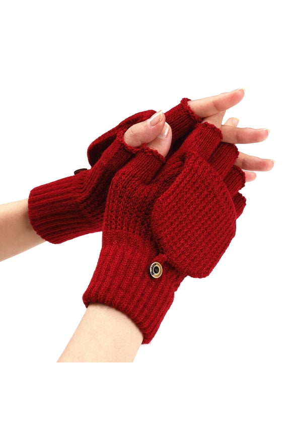 Winter Knit Convertible Fingerless Gloves Thermal Wool Unisex for Cold Weather and Outdoor Activities
