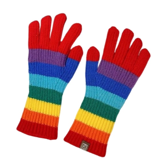 Winter Knit Gloves Couple Rainbow Color Striped Full Finger Gloves Thicken Outdoor Cycling Skiing Gloves Keep Warm