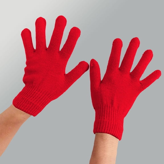 Winter Knit Gloves for Men and Women, Stretchable Full Finger Gloves, Acrylic Warm Gloves, 15 Color Options, One Size Fits Most, Outdoor Sports Gloves, Cold Weather Gloves - Red