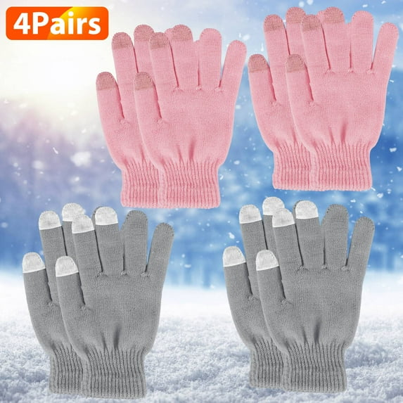 Winter Knit Gloves, TeqHome Unisex Winter Touchscreen Gloves, Women's Men's gloves for Winter, 2 Pairs Pink+2 Pairs Grey Winter Warm Gloves