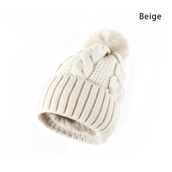 Winter Knit Hat Fleece Lined Warm Beanie Cable Knit Cap with Pom Pom Unisex