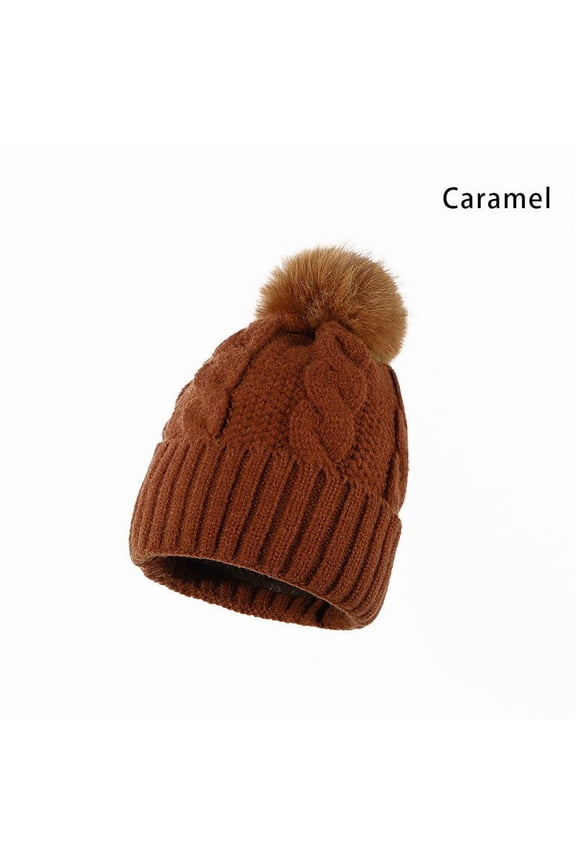 Winter Knit Hat Fleece Lined Warm Beanie Cable Knit Cap with Pom Pom Unisex