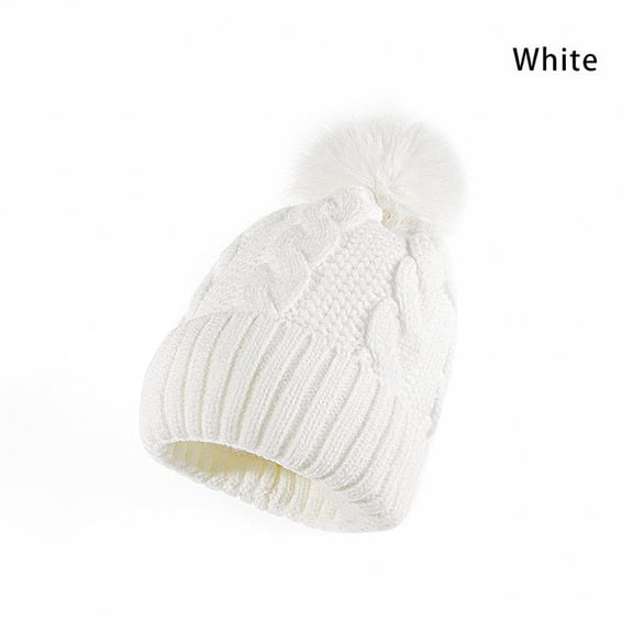 Winter Knit Hat Fleece Lined Warm Beanie Cable Knit Cap with Pom Pom Unisex