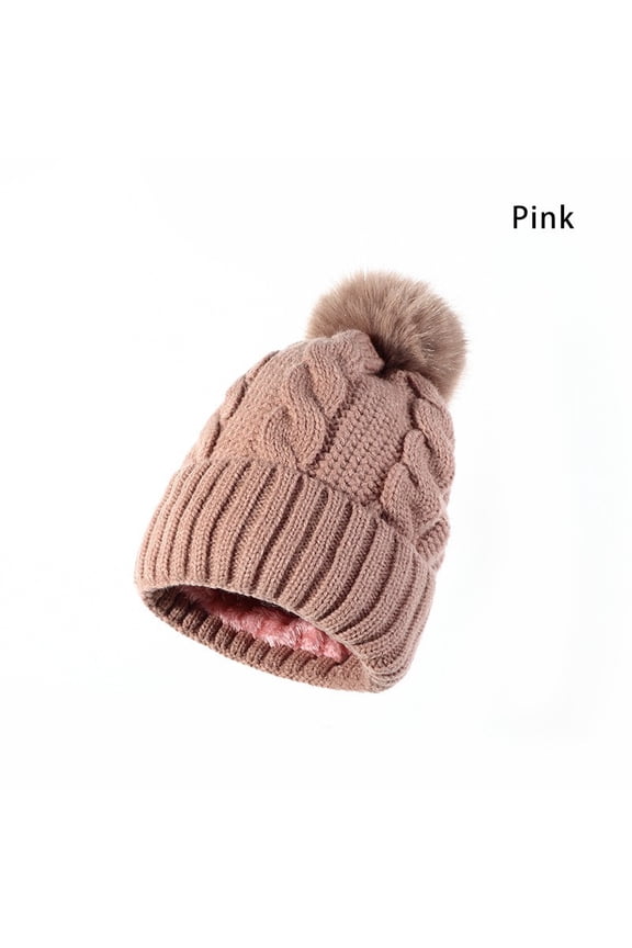 Winter Knit Hat Fleece Lined Warm Beanie Cable Knit Cap with Pom Pom Unisex