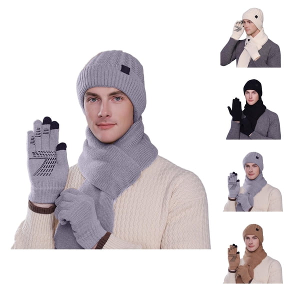 Winter Knit Hat Scarf Gloves Set - Soft Warm Beanie Neck Warmer Mittens Combo, Windproof Stocking Stuffers, For Outdoor Motorcycle Riding Biking