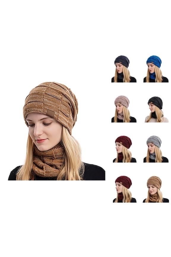 Winter Knit Hat Scarf Set – Thick Warm Soft Knit Neck Warmer and Beanie for Cold Weather Protection, Cozy Style Thermal Accessories for Outdoor Walking Cycling Snow Activities, Winter Gift Ideas Ski